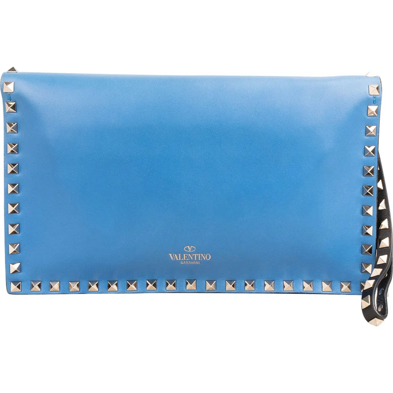 Valentino Garavani Leather Rockstud Flat Clutch