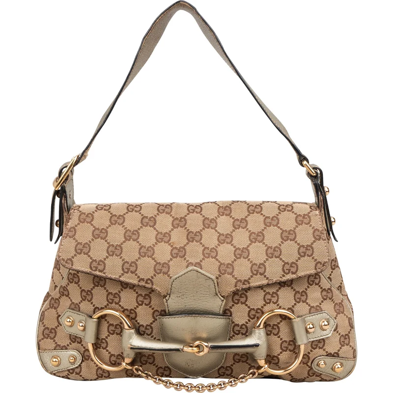 Gucci Monogram GG Studded Horsebit Chain Flap Shoulder Bag