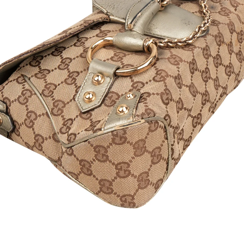 Gucci Monogram GG Studded Horsebit Chain Flap Shoulder Bag