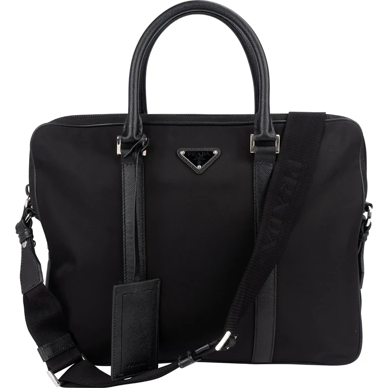 Prada Nylon Saffiano Leather Triangle Business Handbag