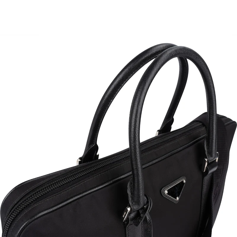 Prada Nylon Saffiano Leather Triangle Business Handbag
