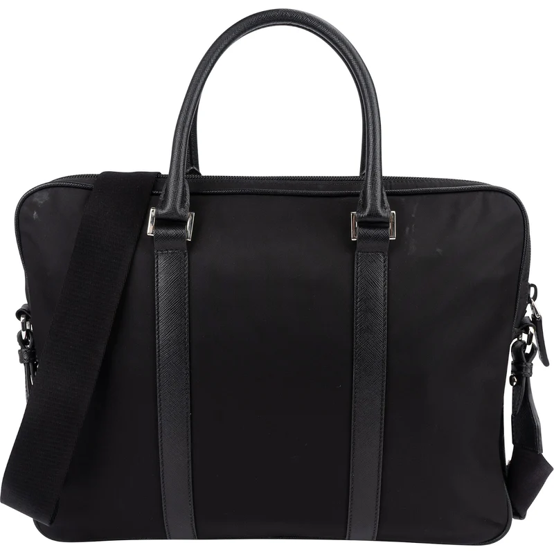 Prada Nylon Saffiano Leather Triangle Business Handbag