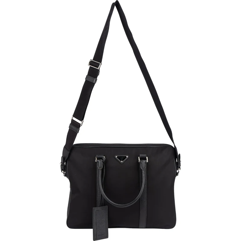 Prada Nylon Saffiano Leather Triangle Business Handbag