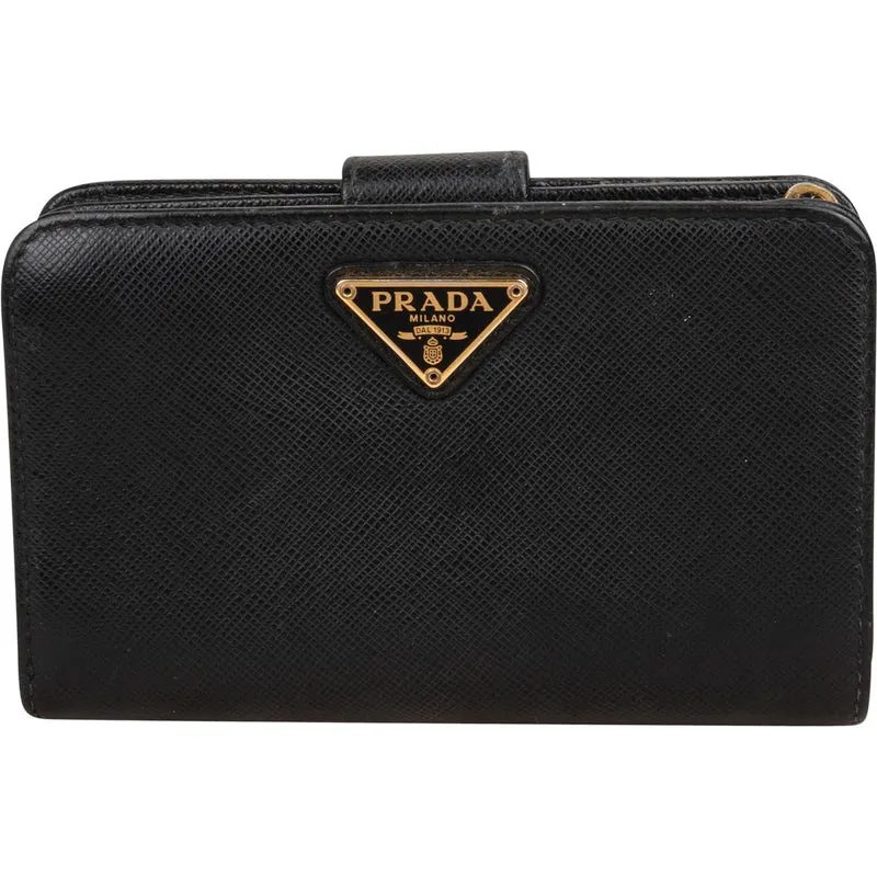 Prada Black Saffiano Leather Compact Wallet