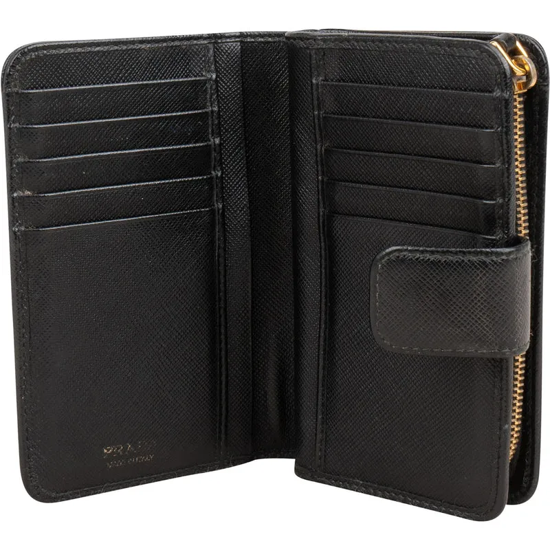 Prada Black Saffiano Leather Compact Wallet