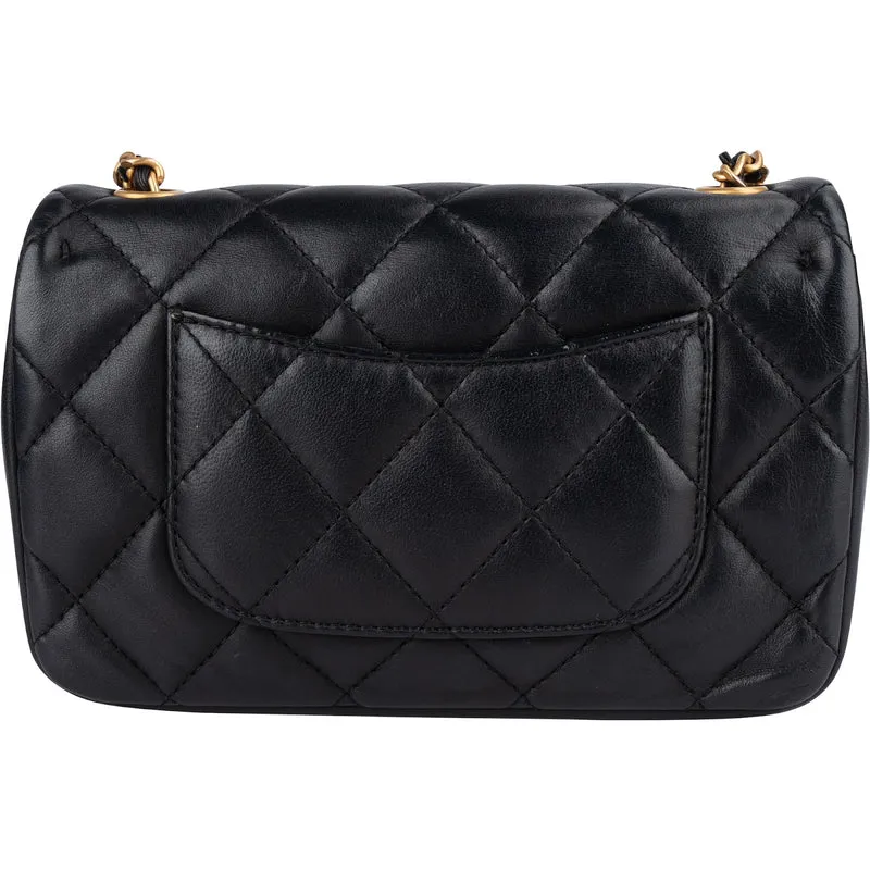 Chanel Quilted Lambskin Heart Charms Mini Rectangular Single Flap Crossbody Bag