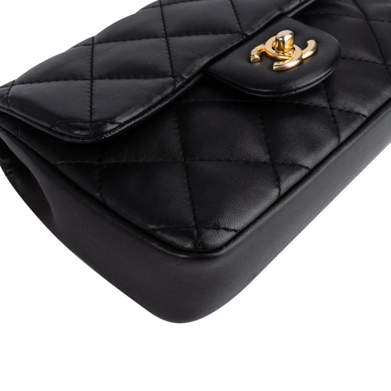 Chanel Quilted Lambskin Heart Charms Mini Rectangular Single Flap Crossbody Bag