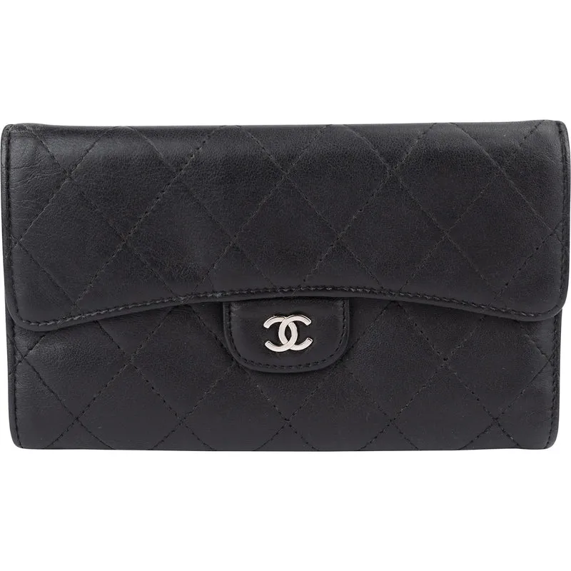 Chanel Quilted Lambskin Palladium Classic Flap Wallet