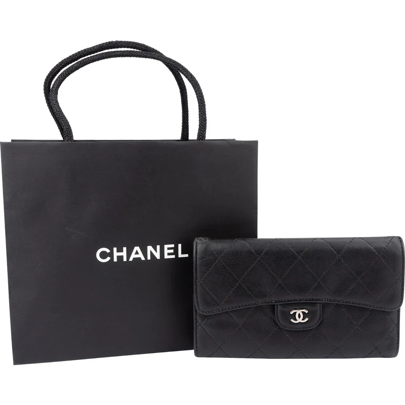Chanel Quilted Lambskin Palladium Classic Flap Wallet