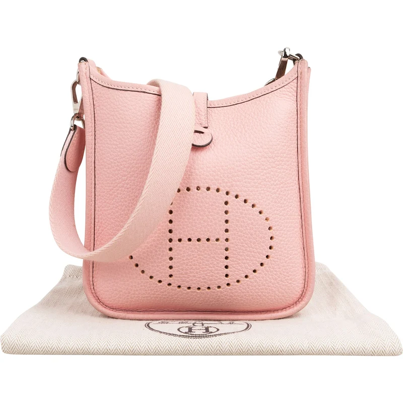 Hermès Rose Sakura Clemence Leather Mini Evelyne 16 Crossbody Bag