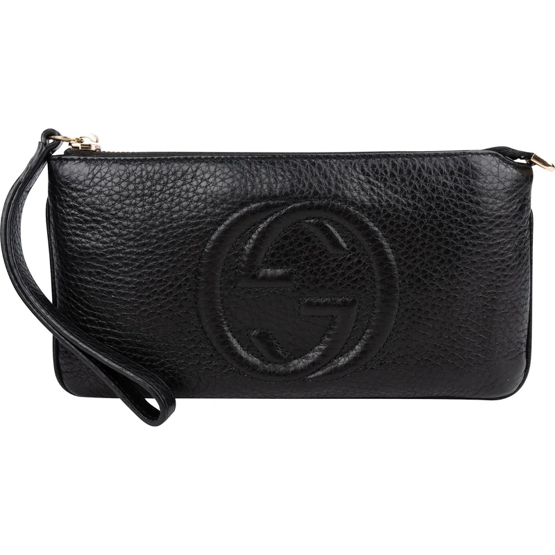 Gucci Pebbled Calfskin Soho Wristlet Pouch Wallet