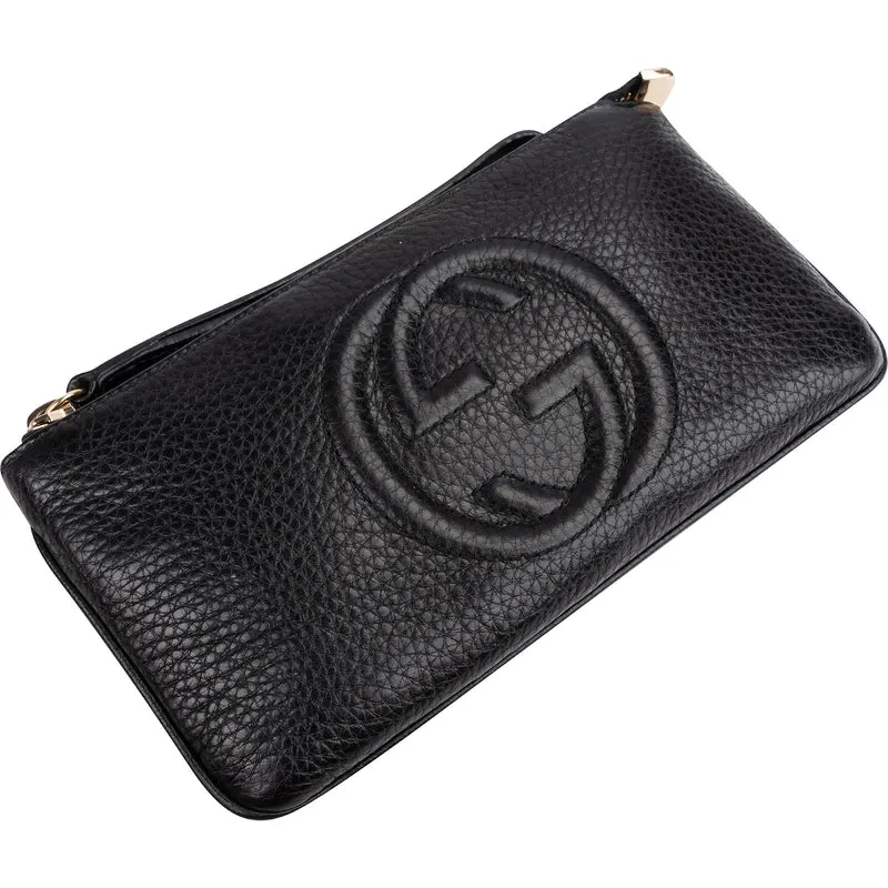 Gucci Pebbled Calfskin Soho Wristlet Pouch Wallet