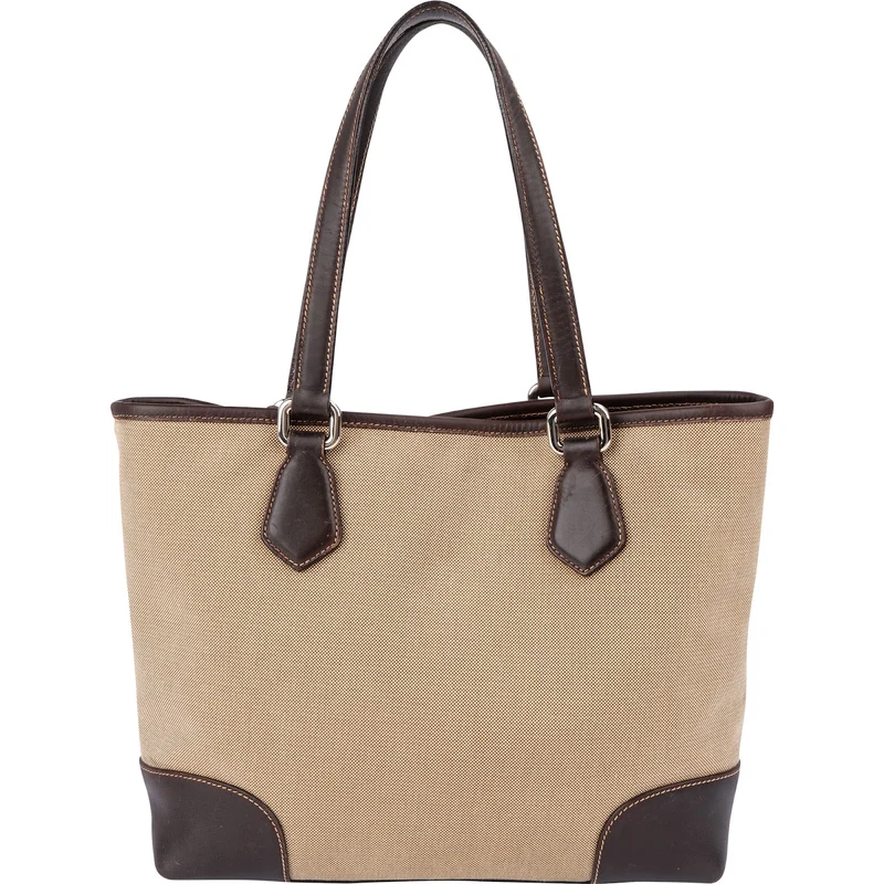 Prada Canvas Jacquard Emblem Tote Shoulder Bag