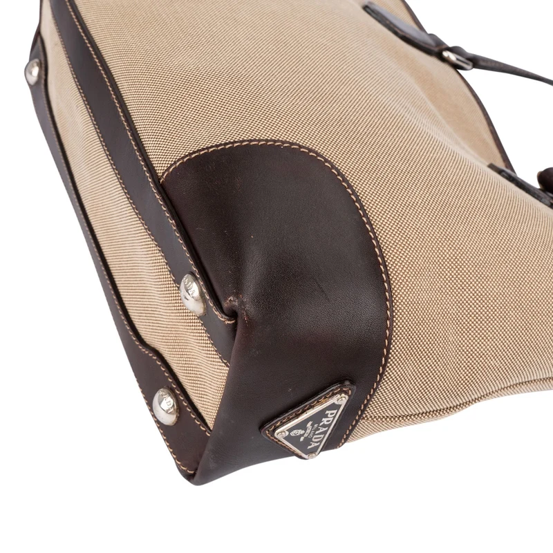 Prada Canvas Jacquard Emblem Tote Shoulder Bag