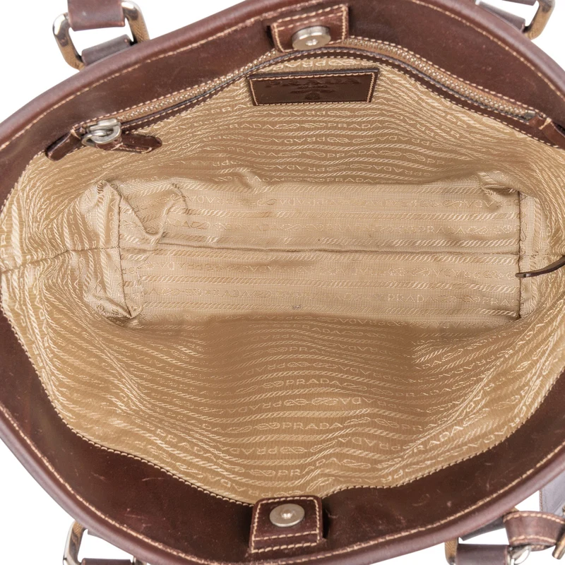 Prada Canvas Jacquard Emblem Tote Shoulder Bag