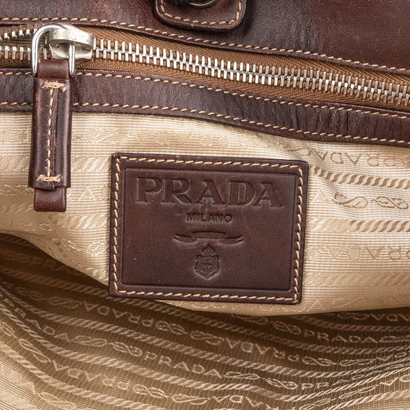 Prada Canvas Jacquard Emblem Tote Shoulder Bag