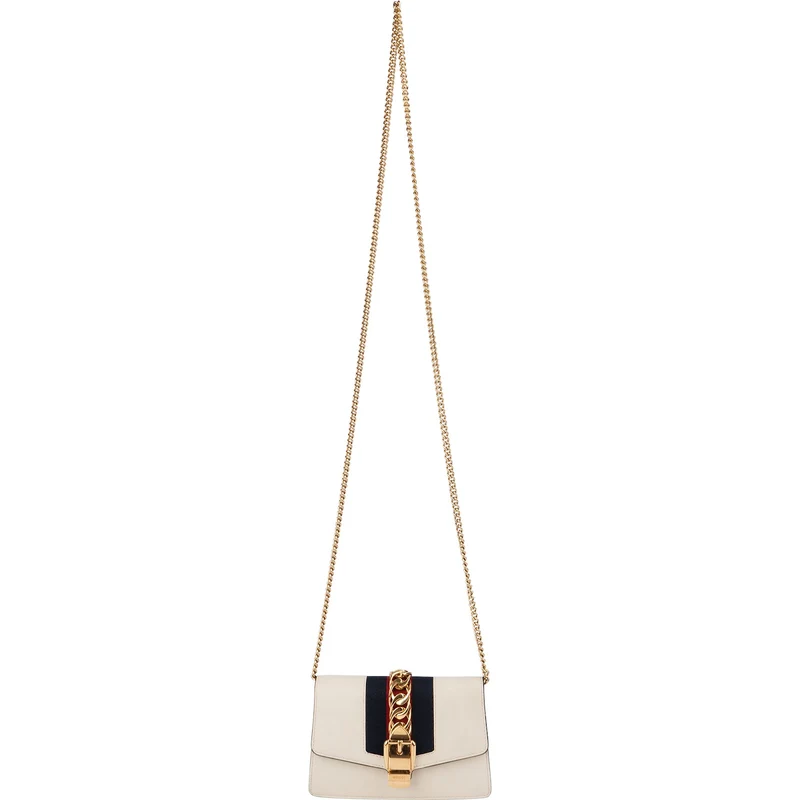 Gucci Leather Sylvie Mini Web Stripe Chain Crossbody Bag