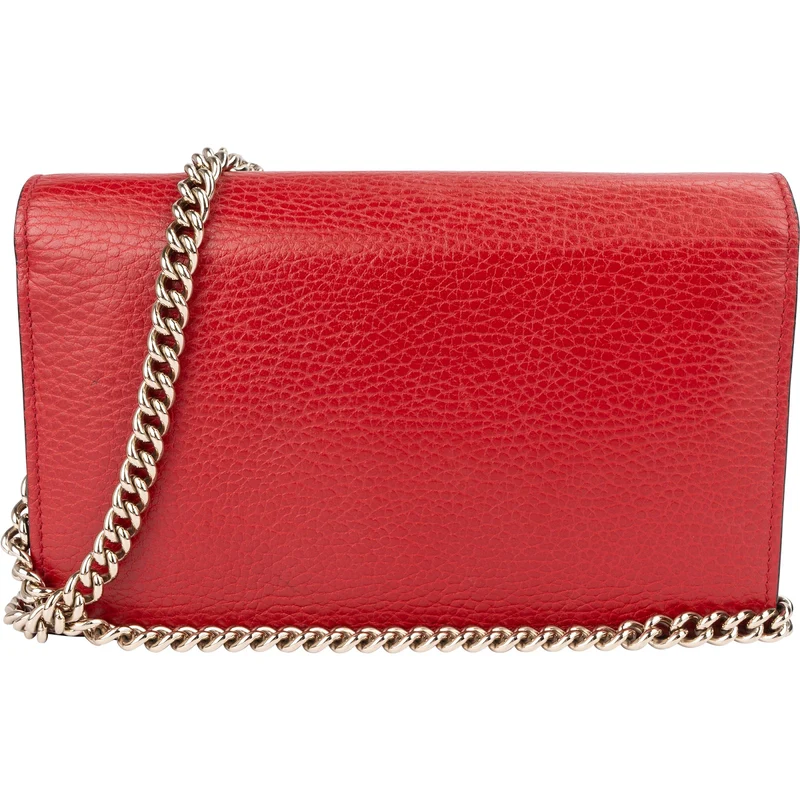 Gucci Pebbled Leather Interlocking GG Wallet On Chain Crossbody Bag