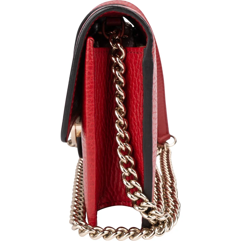 Gucci Pebbled Leather Interlocking GG Wallet On Chain Crossbody Bag