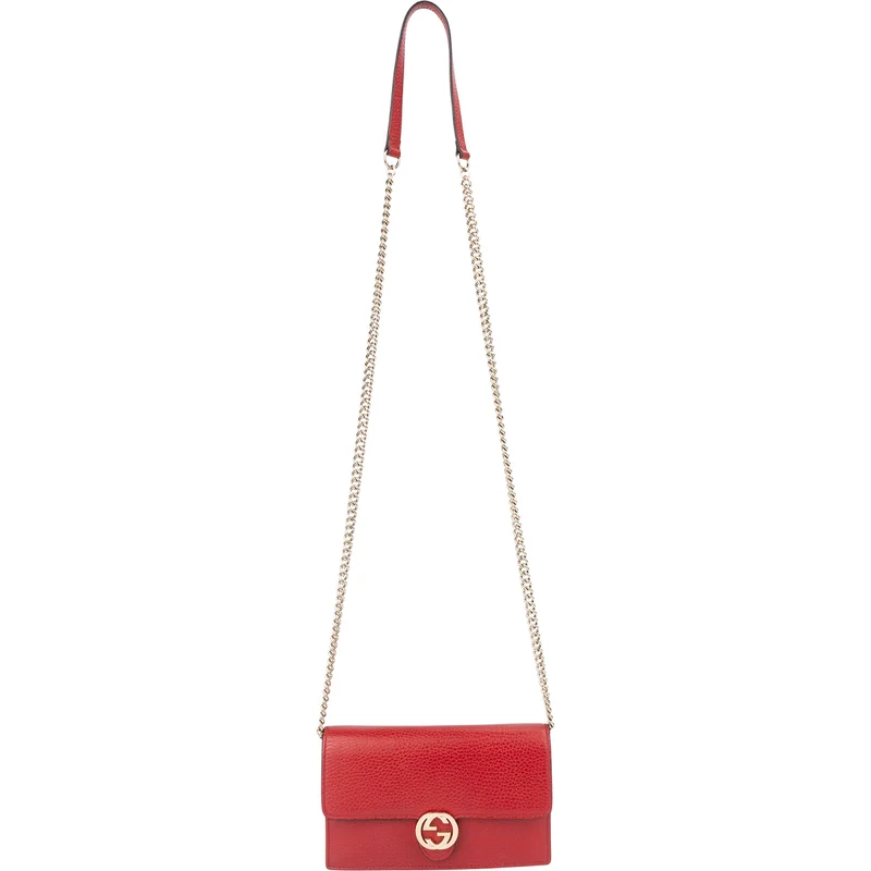 Gucci Pebbled Leather Interlocking GG Wallet On Chain Crossbody Bag