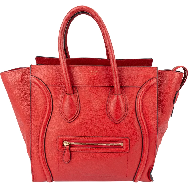 Celine Red Drummed Calfskin Luggage Handbag