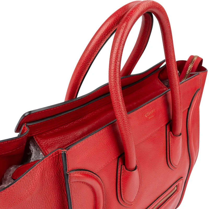 Celine Red Drummed Calfskin Luggage Handbag