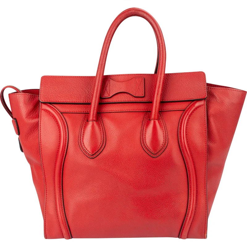 Celine Red Drummed Calfskin Luggage Handbag