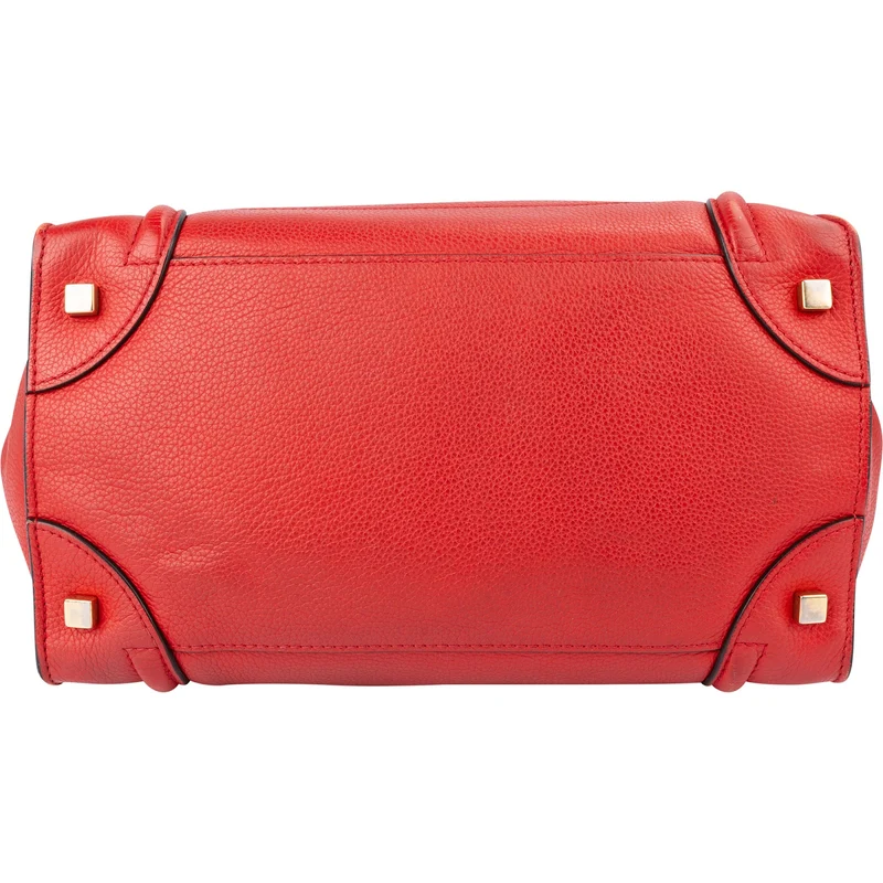 Celine Red Drummed Calfskin Luggage Handbag