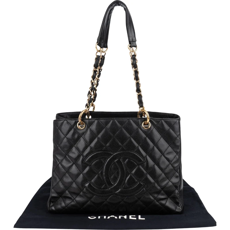 Chanel Quilted Caviar Leather Grand Shopping Tote Shoulder Bag