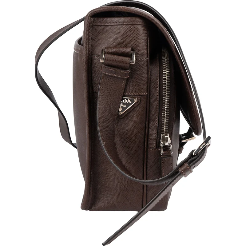 Prada Saffiano Leather Triangle Messenger Crossbody Bag