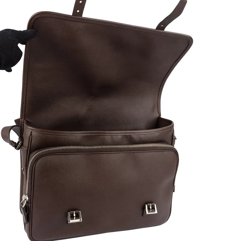 Prada Saffiano Leather Triangle Messenger Crossbody Bag
