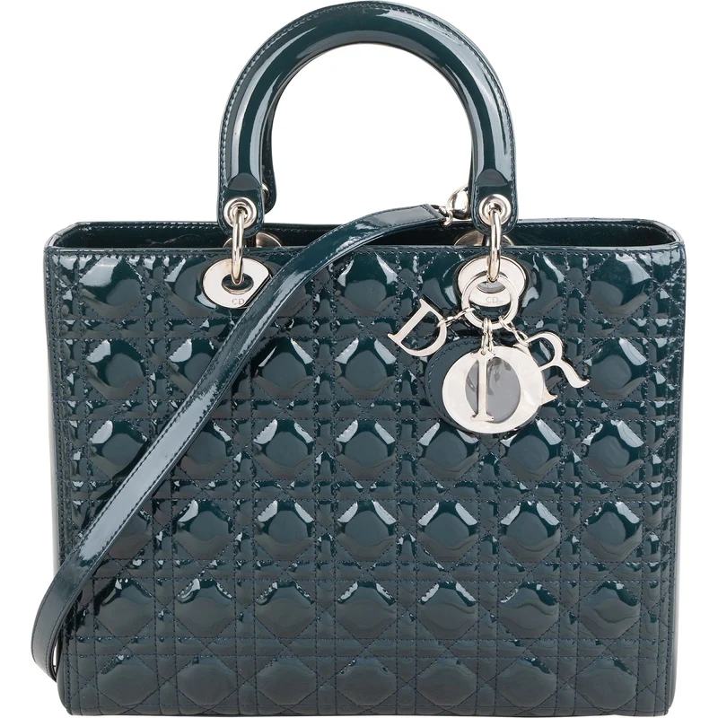 Christian Dior Cannage Patent Leather Medium Lady Dior Handbag