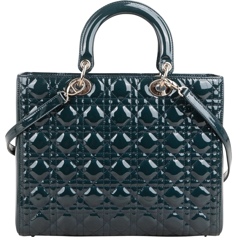 Christian Dior Cannage Patent Leather Medium Lady Dior Handbag