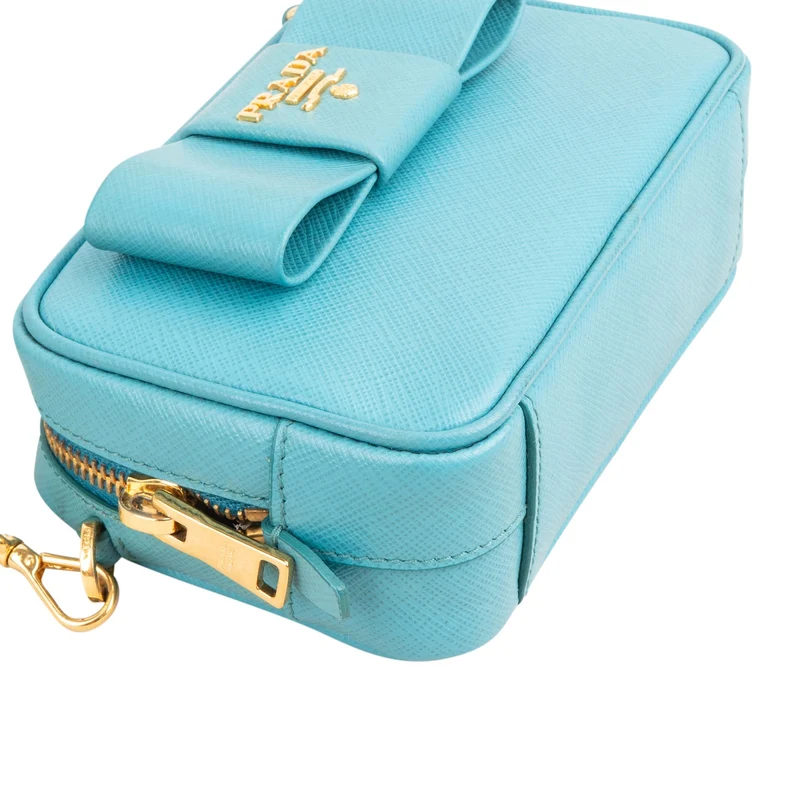 Prada Saffiano Fiocco Leather Bow Camera Small Crossbody Bag