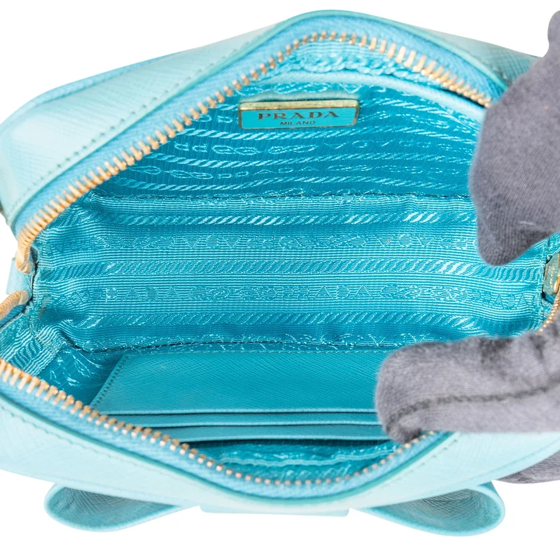 Prada Saffiano Fiocco Leather Bow Camera Small Crossbody Bag