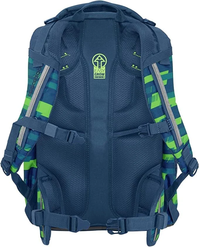Schulrucksack Mate Lime Strips Grün, Blau