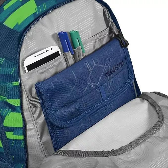 Schulrucksack Mate Lime Strips Grün, Blau