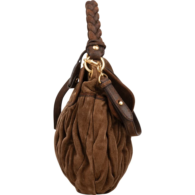 Miu Miu Brown Suede Leather Coffer City Handbag