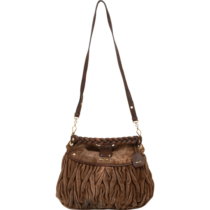 Miu Miu Brown Suede Leather Coffer City Handbag