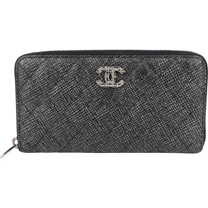Chanel Quilted Glittered Caviar Leathe CC Wallet