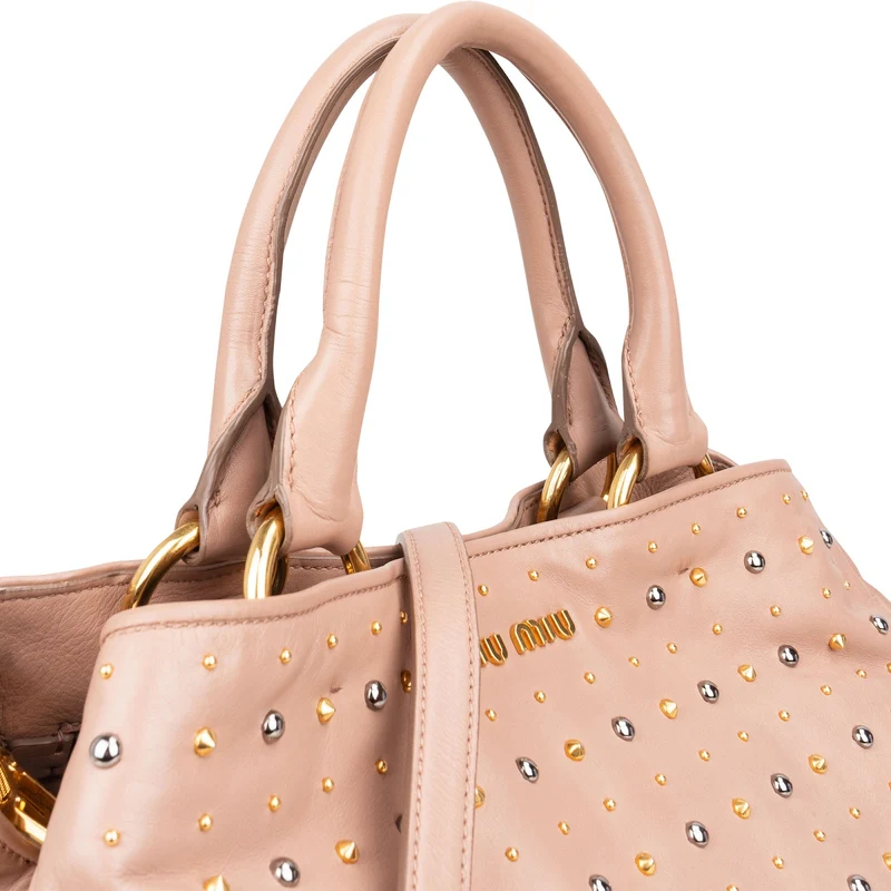 Miu Miu Studded Vitello Lux Tote Handbag