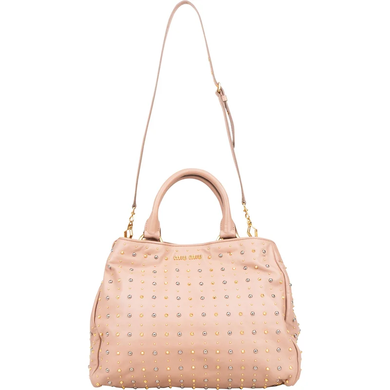 Miu Miu Studded Vitello Lux Tote Handbag
