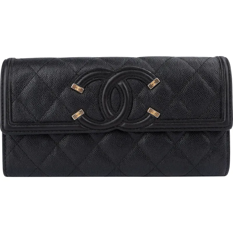 Chanel Quilted Caviar Leather CC Filigree Flap Wallet