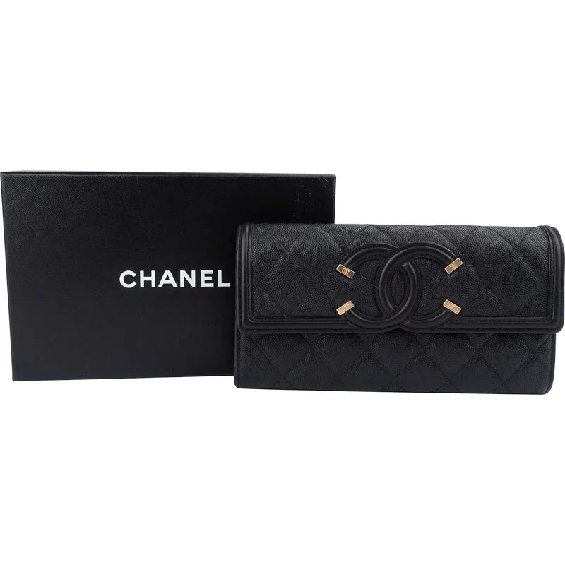 Chanel Quilted Caviar Leather CC Filigree Flap Wallet