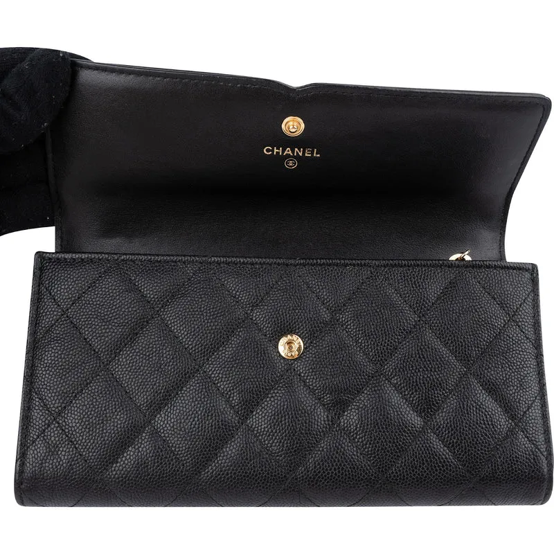 Chanel Quilted Caviar Leather CC Filigree Flap Wallet
