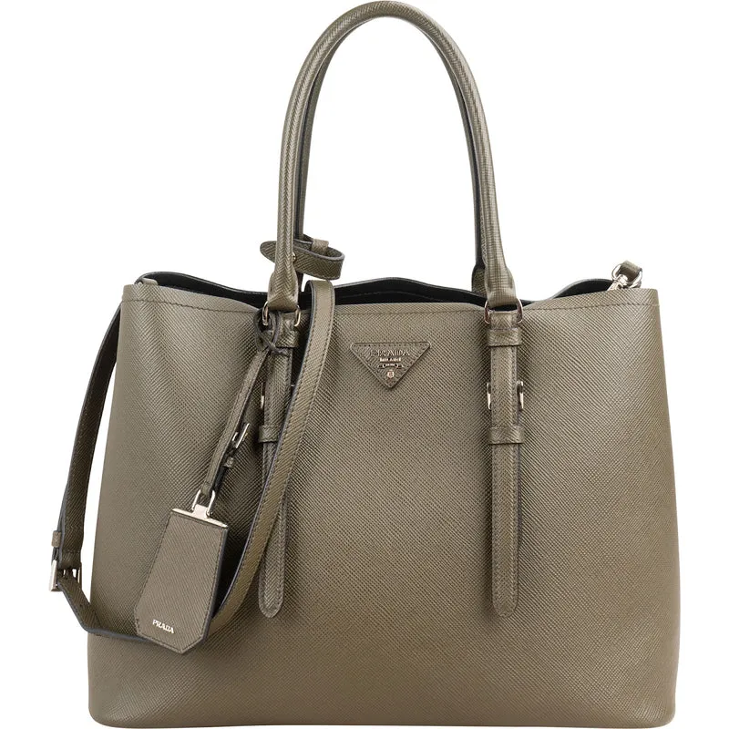 Prada Green Saffiano Leather Double Handbag