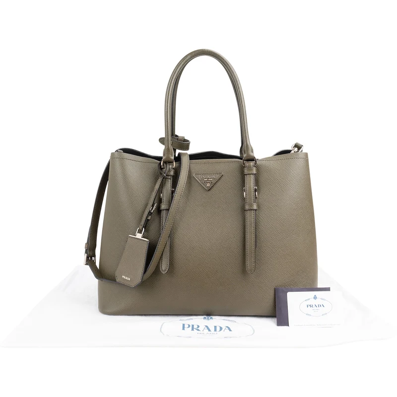 Prada Green Saffiano Leather Double Handbag
