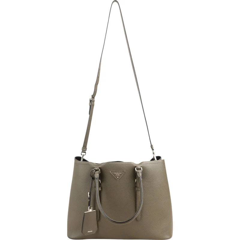 Prada Green Saffiano Leather Double Handbag