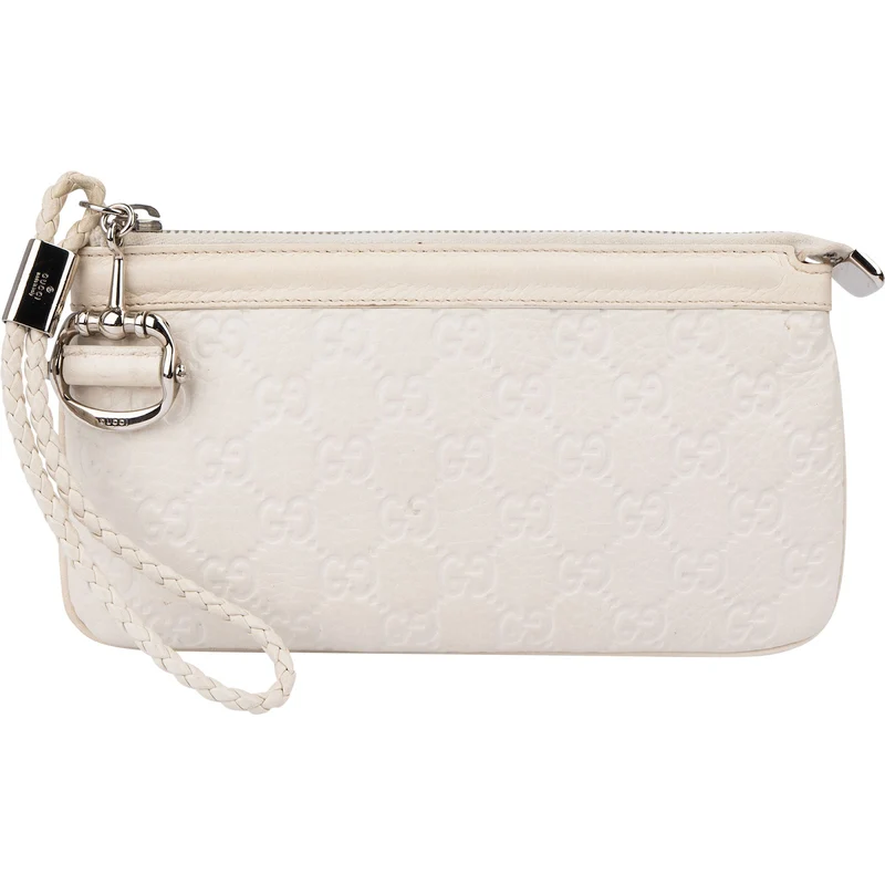 Gucci Guccissima Leather Horsebit Wristlet Pouch Bag