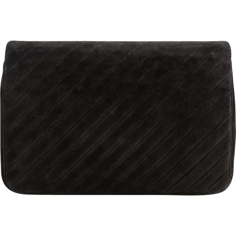 Chanel Quilted Chevron Suede 24K Gold Vintage Single Flap Shoulder Bag